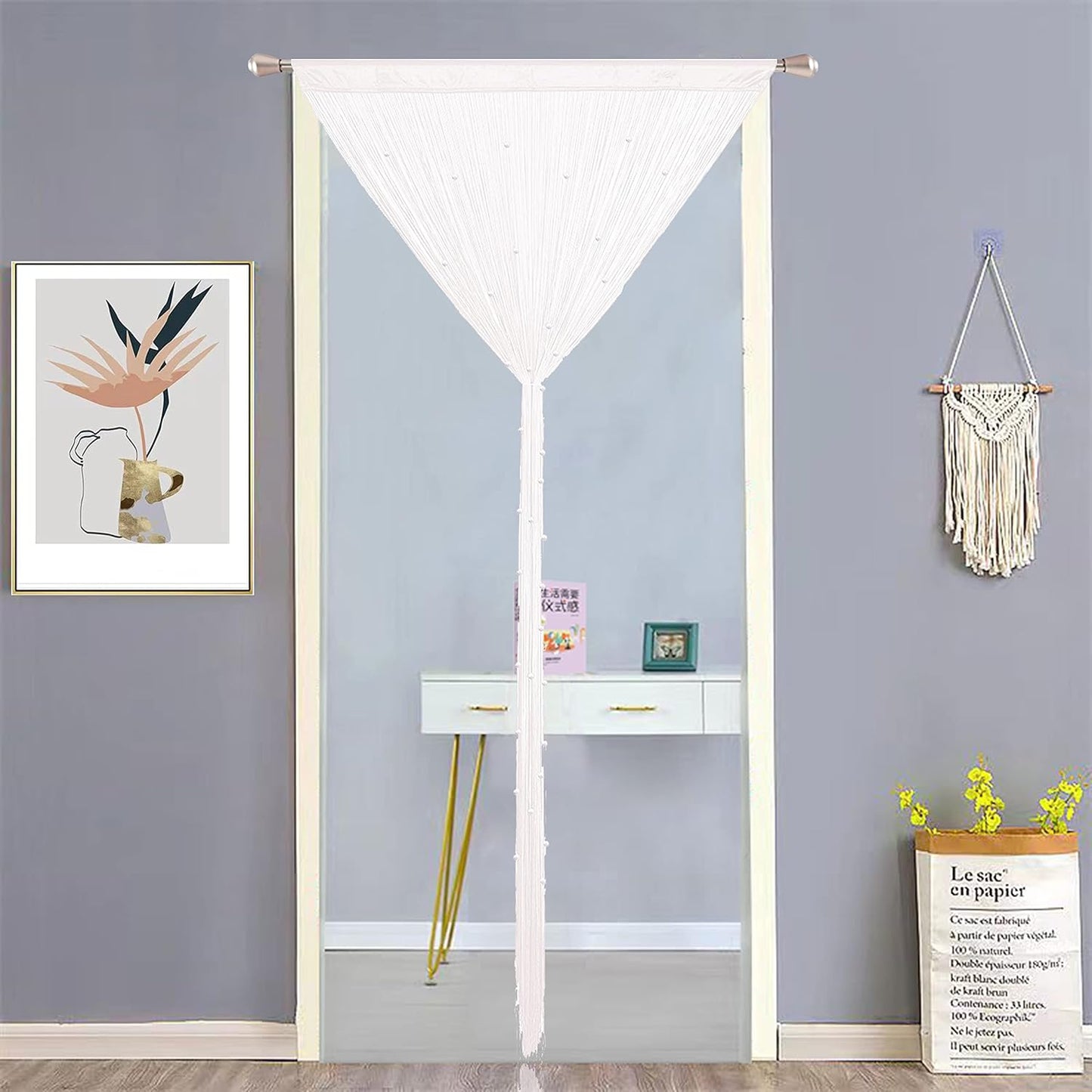 Beaded Doorway Curtain Door Beads Dense String Curtains Fringe Hippie Perfect for Wall Hanging Decor Room Divider Privacy Doors Window Closet Doorways Decorations (100x280cm,White)