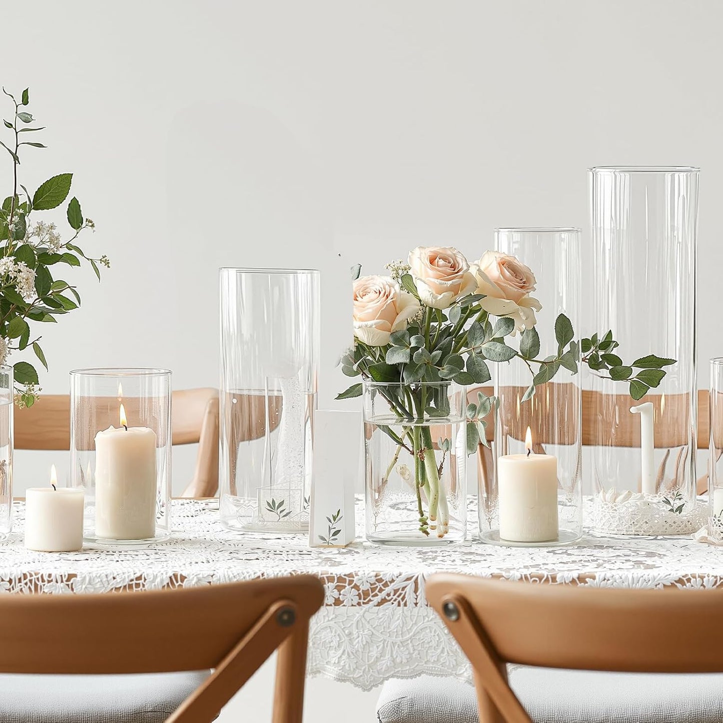 16 Pcs Cylinder Vases Set, 4,6,8,10 Inch Tall Clear Glass Vases for Centerpieces, Modern Floating Candle Holders Vase for Wedding, Table Shelf, Party, Home Decor