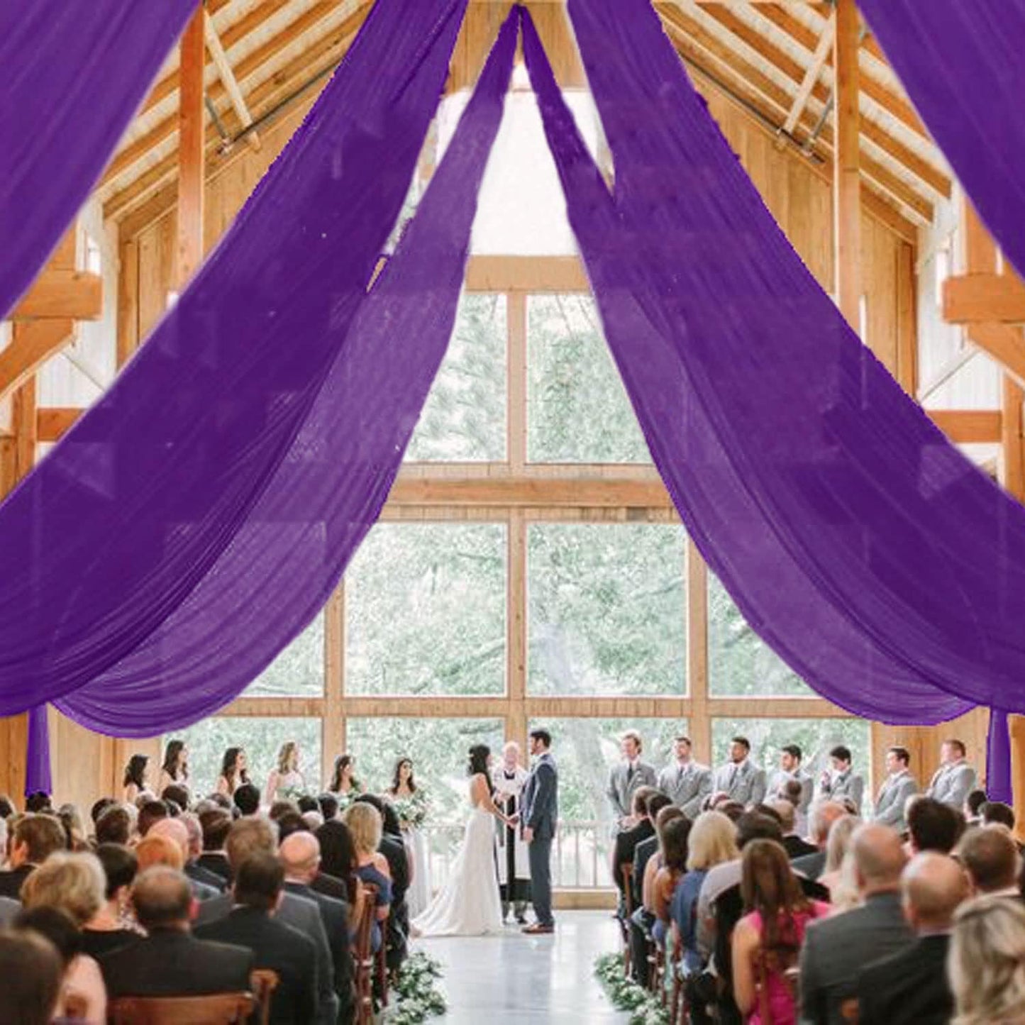 MODFUNS Purple Ceiling Drapes for Weddings Arch Drapery Fabric 6 Panels 5x30ft Chiffon Sheer Fabric Draping Tulle Wedding Curtain Drapes Ceiling Panels for Holiday Birthday Ceiling Supplies