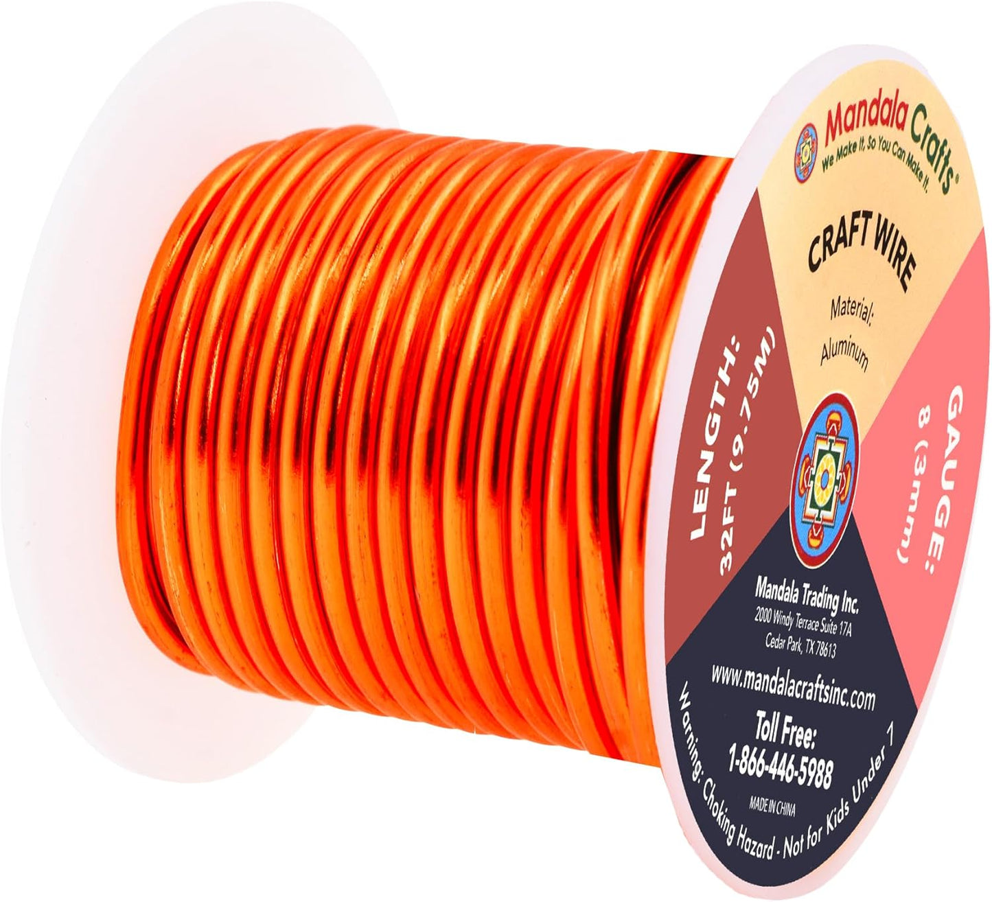 Mandala Crafts 8 Gauge Anodized Aluminum Craft Wire for Jewelry Making - 32 FT Colored Flexible Burnt Orange Wire - Bendable for Bonsai Armature Crafting Sculpting