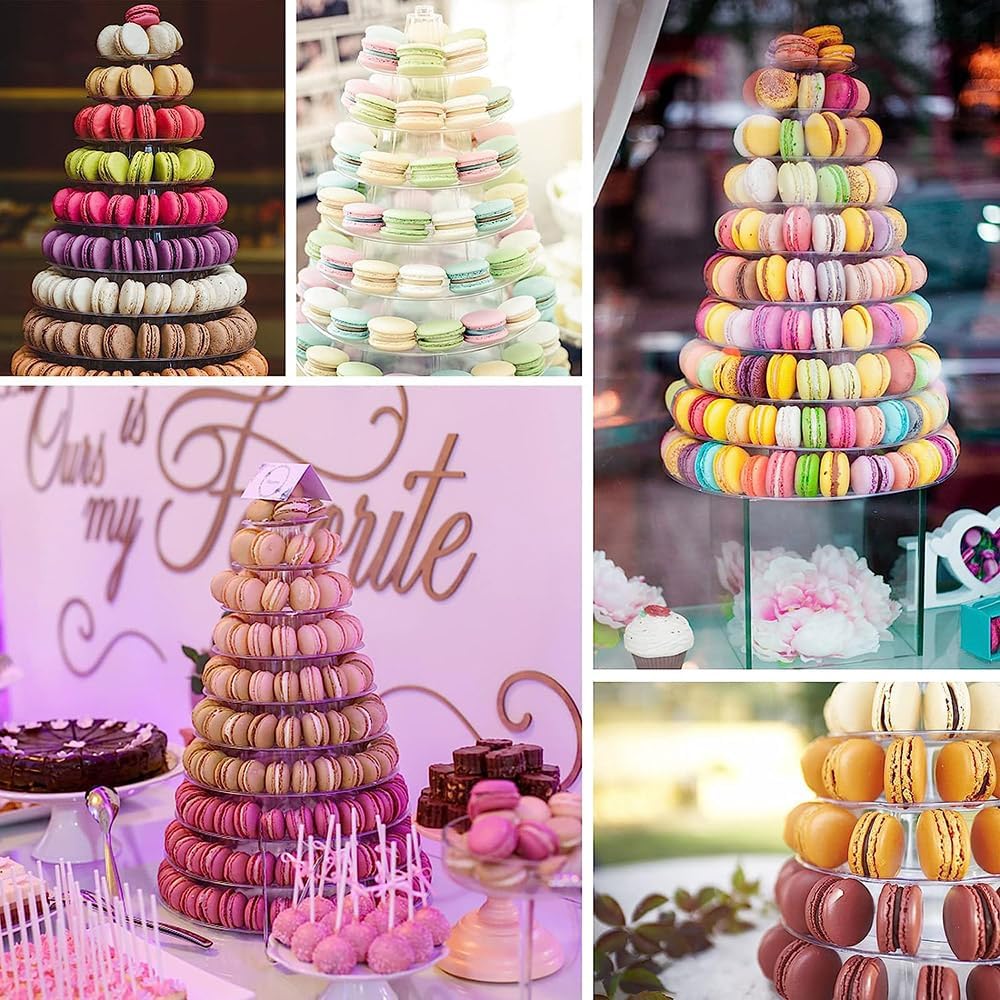 Macaron Tower Stand for Wedding Birthday Party, 4" - 13" Transparent Plastic Round Macaron Tower Display Stand Cupcake Cake Holder for Baby Shower Party Decor (8-Tiers)