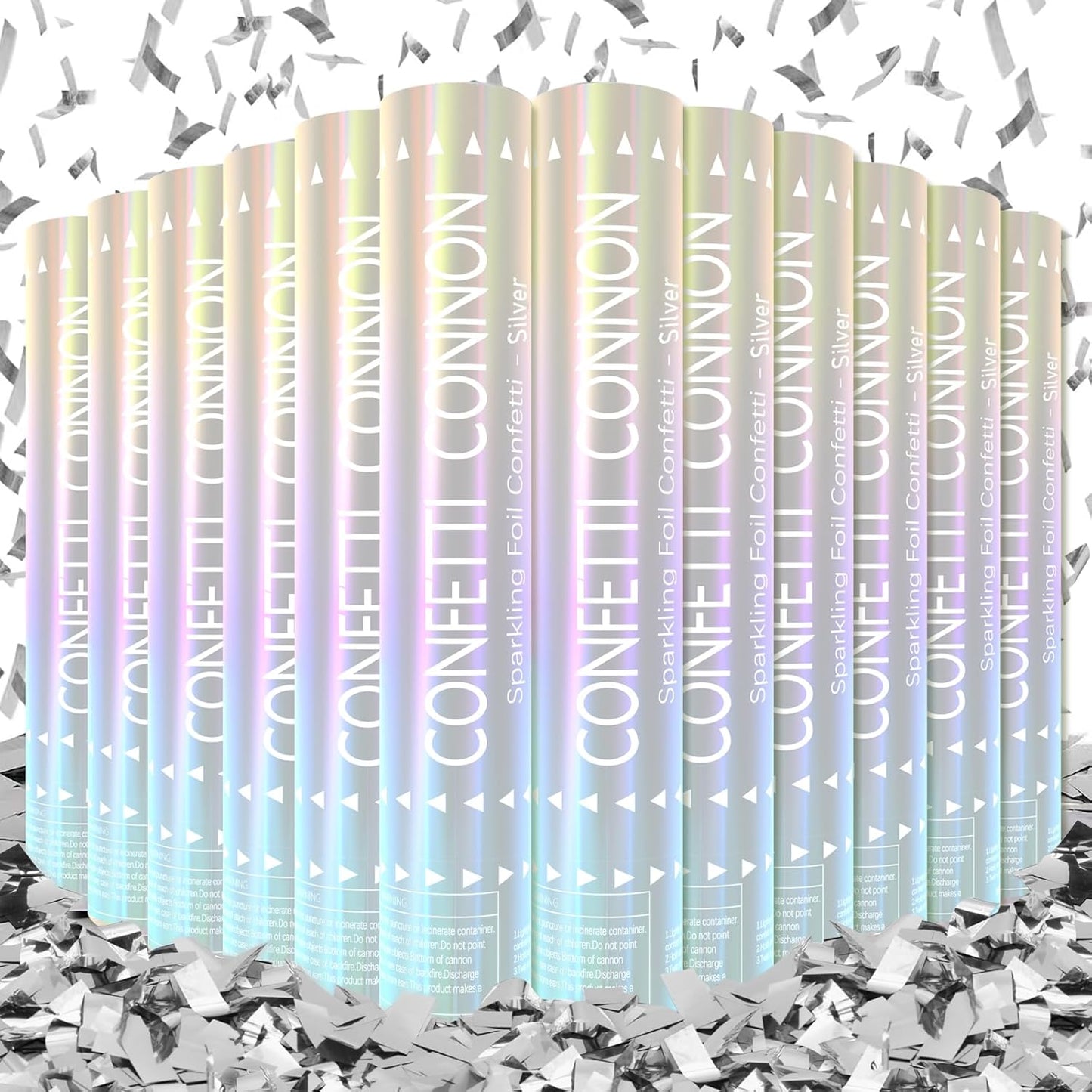 12Pack Sliver Confetti Poppers - 12inch Confetti Cannon for Weddings, Graduations, Birthdays & New Year Eve