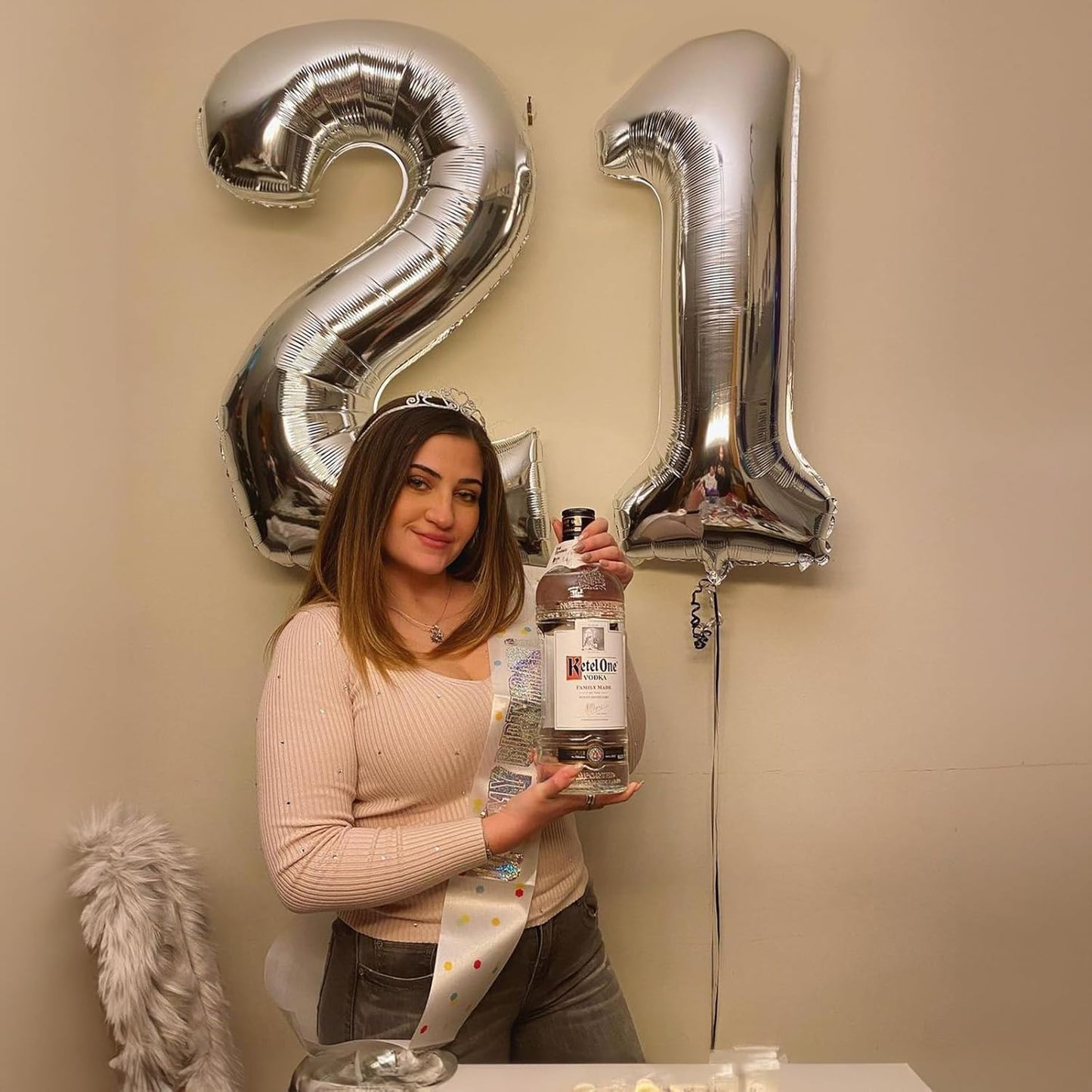 21 Balloons Number, Giant Silver Number 2 & 1 Helium Foil Balloon for Women 21st Birthday Decor, 40 Inch Self Inflating Mylar Number 21 Balloons for Man Anniversary Party Decorations Supplies