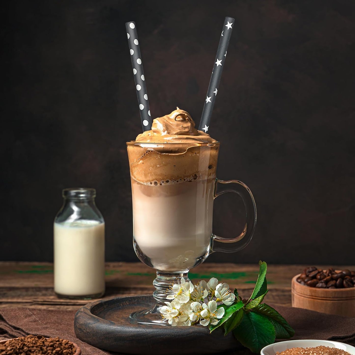 200 Black Straws, Biodegradable Black and White Paper Striped Straws for Birthdays, Coffee, Cocktail, Lemonade, DIY Decorations, Party Supplies, Weddings, New Year, Halloween, Christmas