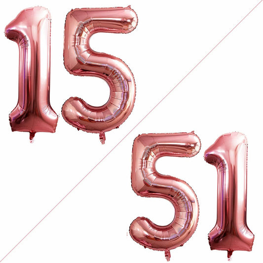 GOER Number 15 Balloons for 15th Birthday Sweet 15 Party Decorations,42 Inch Jumbo Foil Helium 51 Balloons for 51st Birthday Party Decoration (Rose Gold)
