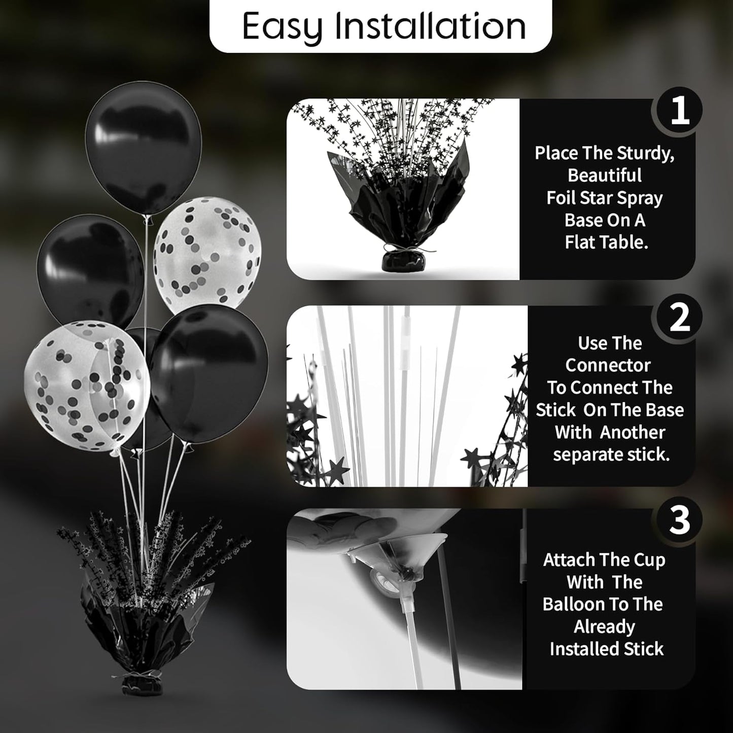 2 Set Black Balloon Table Centerpieces for Birthday Parties, Balloon Stand Kit with Black Balloons for Table Decoration