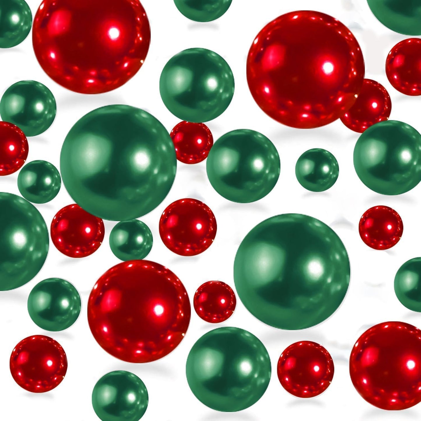 300Pcs Red&Green Polished No Hole Pearl Beads Vase Filler, Christmas Vase Filling Decorations, Plastic Pearls, Table Scatters, Wedding Home Decor, 8/14/20 mm