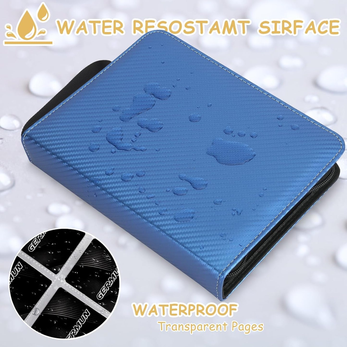 4 Pocket Card Binder, Premium Zip Trading Card Binder, 400 Double Sided Pocket PU Card Collection Binder, Collector Card Album, Card Folder for MTG, TCG, Sports Cards, Game Cards (Blue)