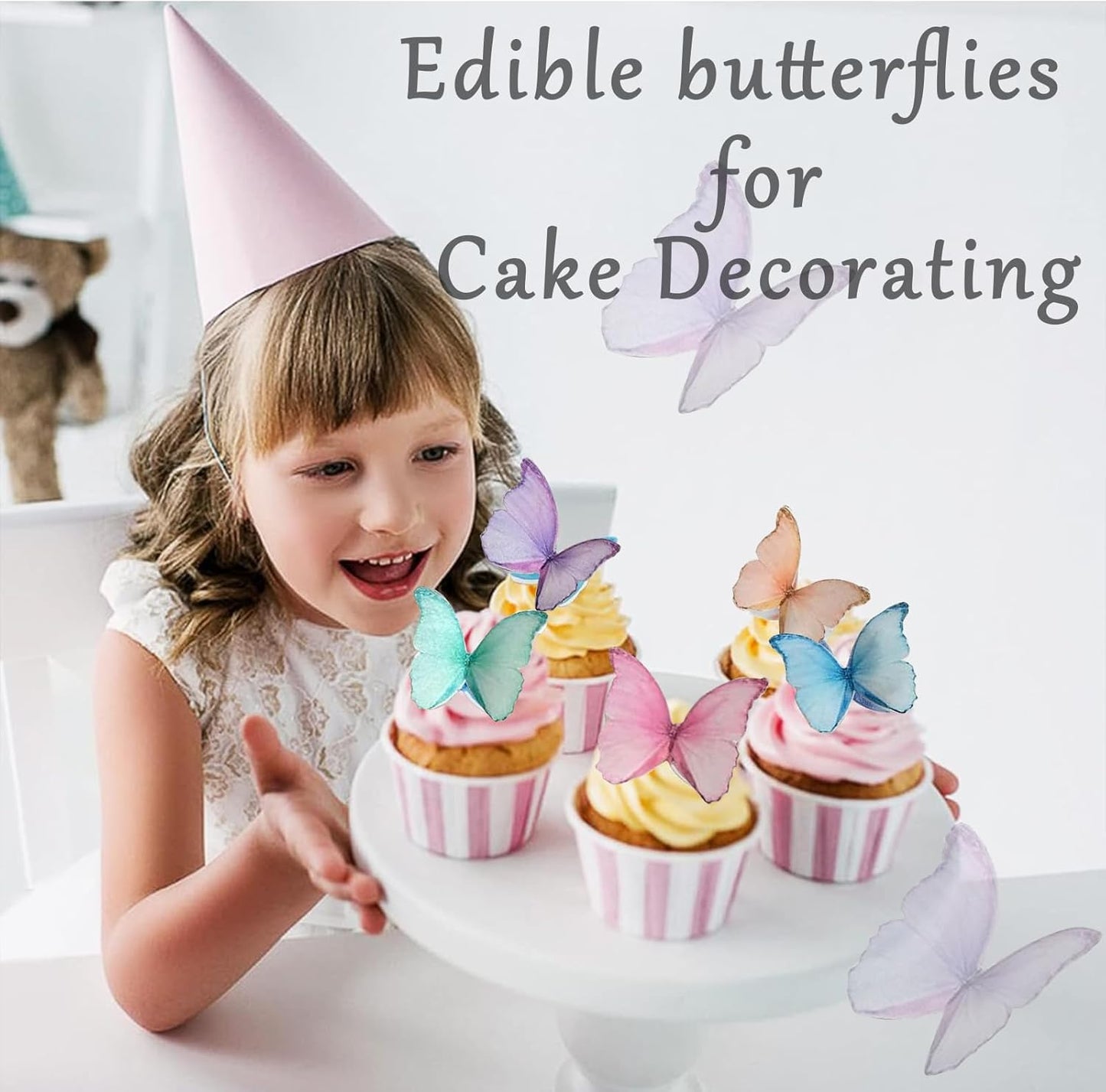 48Pcs Edible Butterflies for Cake Decorating Wafer Paper Butterfly Cupcake Toppers Edible Cake Toppers for Wedding Birthday Party Cupcakes Decorations(Mix Color)