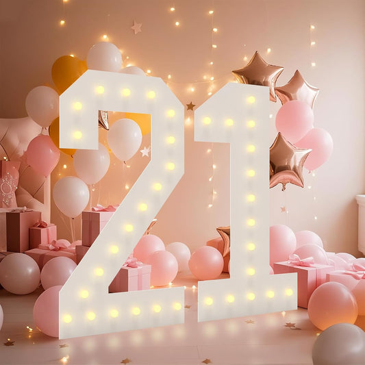 LOBOOM 4FT Light Up Numbers, Marquee Numbers 4 Feet Tall Giant Number 21 Mosaic Big Number Sign for 21th Birthday Party Backdrop Anniversary Decorations, Pre-Cut Large Frame 21