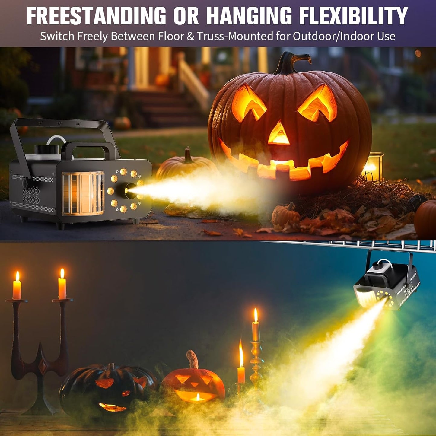 Fog Machine with RGBW LED Lights, 1200W Professional Smoke Machine, 1L Tank, 3000CFM Output, 14 Colors for DJ Party Stage Wedding Halloween 2PACK