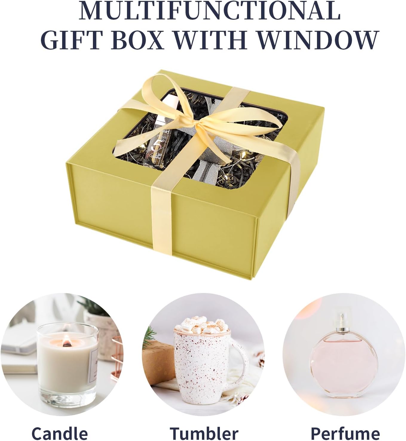 Gold Gift Boxes with Window,7.5"x7.5"x3.1" Bridesmaid Boxe for Gift Giving,Birthday Gift Box with Magnetic,Closure Lid Gift Boxes for Presents,Cute Boxe,Luxury for Gift Packaging,Gift Box for Wrapping Gifts