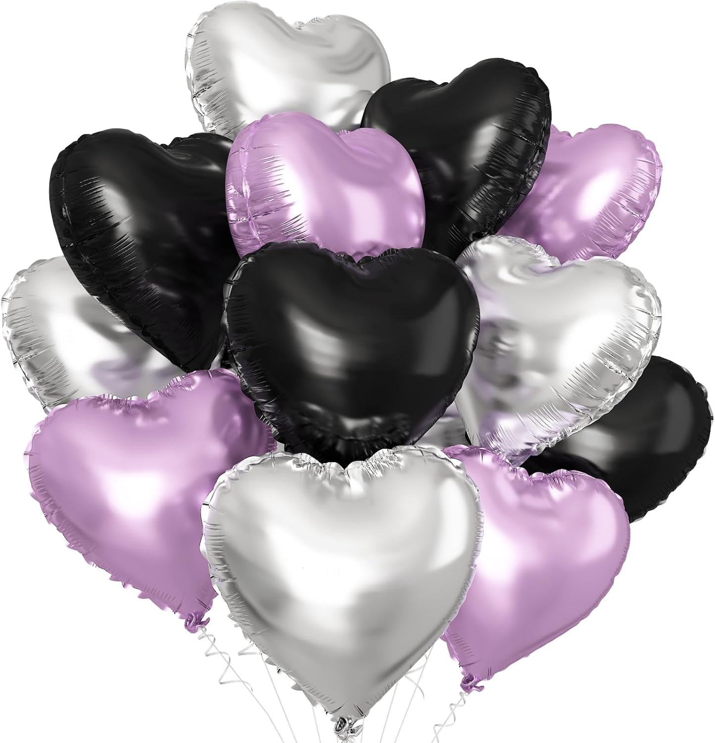 Black Purple Silver Heart Balloons,12Pcs 18Inch Silver Black Purple Heart Shaped Foil Helium Aluminum Film Balloons for Baby Shower Birthday Anniversary Wedding Engagement Party Decorations