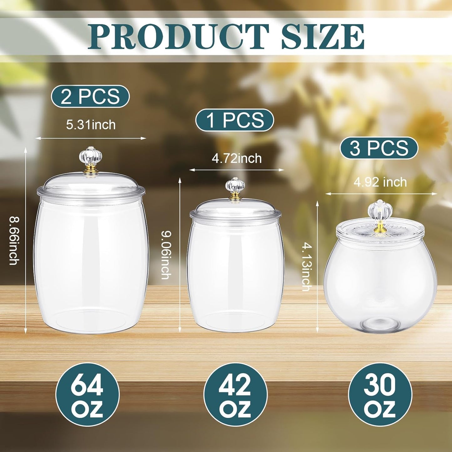 Nuogo 6 Pcs Plastic Candy and Cookie Jar with Lids Decorative Apothecary Jars Candy Buffet Containers Clear Airtight Food Storage Canister Home Decoration(30/42/64 oz,Classic, Stylish)