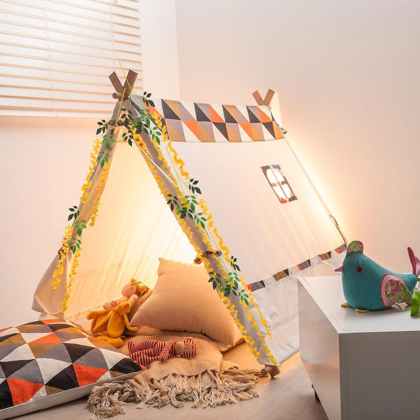 5 Pack Orange Wisteria Hanging Flowers, 3.44 Ft Fake Hanging Flowers, Artificial Wisteria Garland Vines for Wedding Room Backdrop Outdoor Patio Garden Decoration