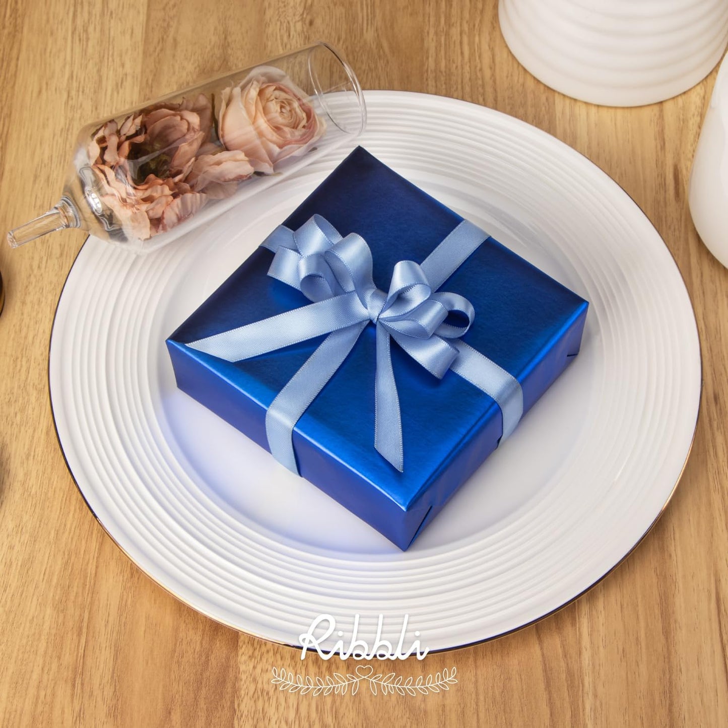 Ribbli Dusty Blue Satin Ribbon,Double Faced Satin 1/2 inch x Continuous 25 Yards,Use for Bows Bouquet,Gift Wrapping,Wedding Decoration,Floral Arrangement