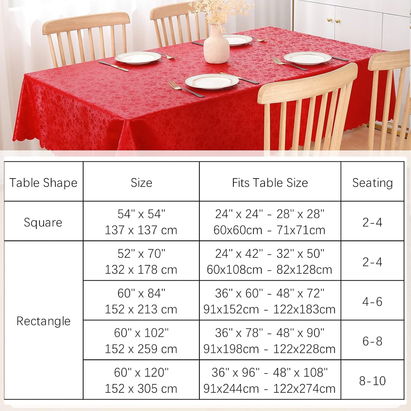 Smiry Rectangle Table Cloth, Waterproof Heavy Duty Vinyl Tablecloths, Wipeable Washable Table Cover for Kitchen and Dining Room (Red, 54" X 120")
