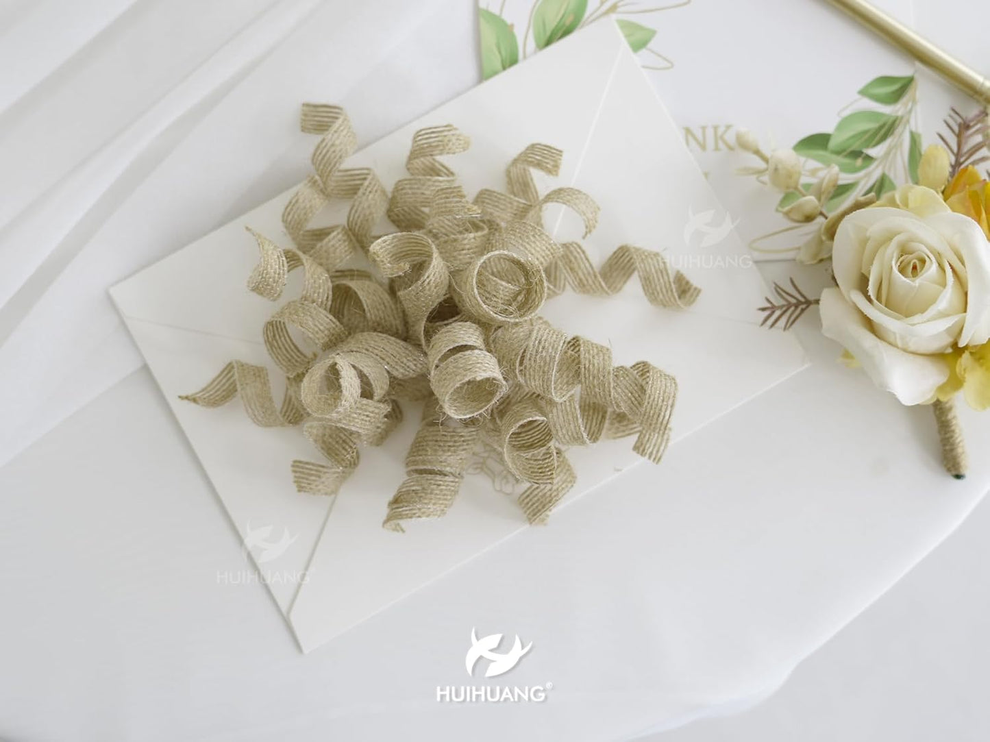 HUIHUANG Burlap Gift Bows Curly Bows for Gift Wrapping Self Adhesive Burst Gift Bow for Baby Shower, Wedding, Birthday Party Favors, Christmas Presents - 5 inch x 6 Counts