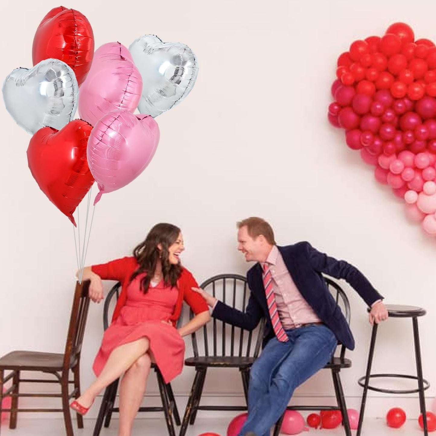 TONIFUL 30Pcs 18 Inch Heart Balloons Red Silver Pink Valentine’s Day Heart Shape Foil Mylar Balloons Decoration for Valentine's Day Wedding Bridal Shower Anniversary Engagement Party Supplies