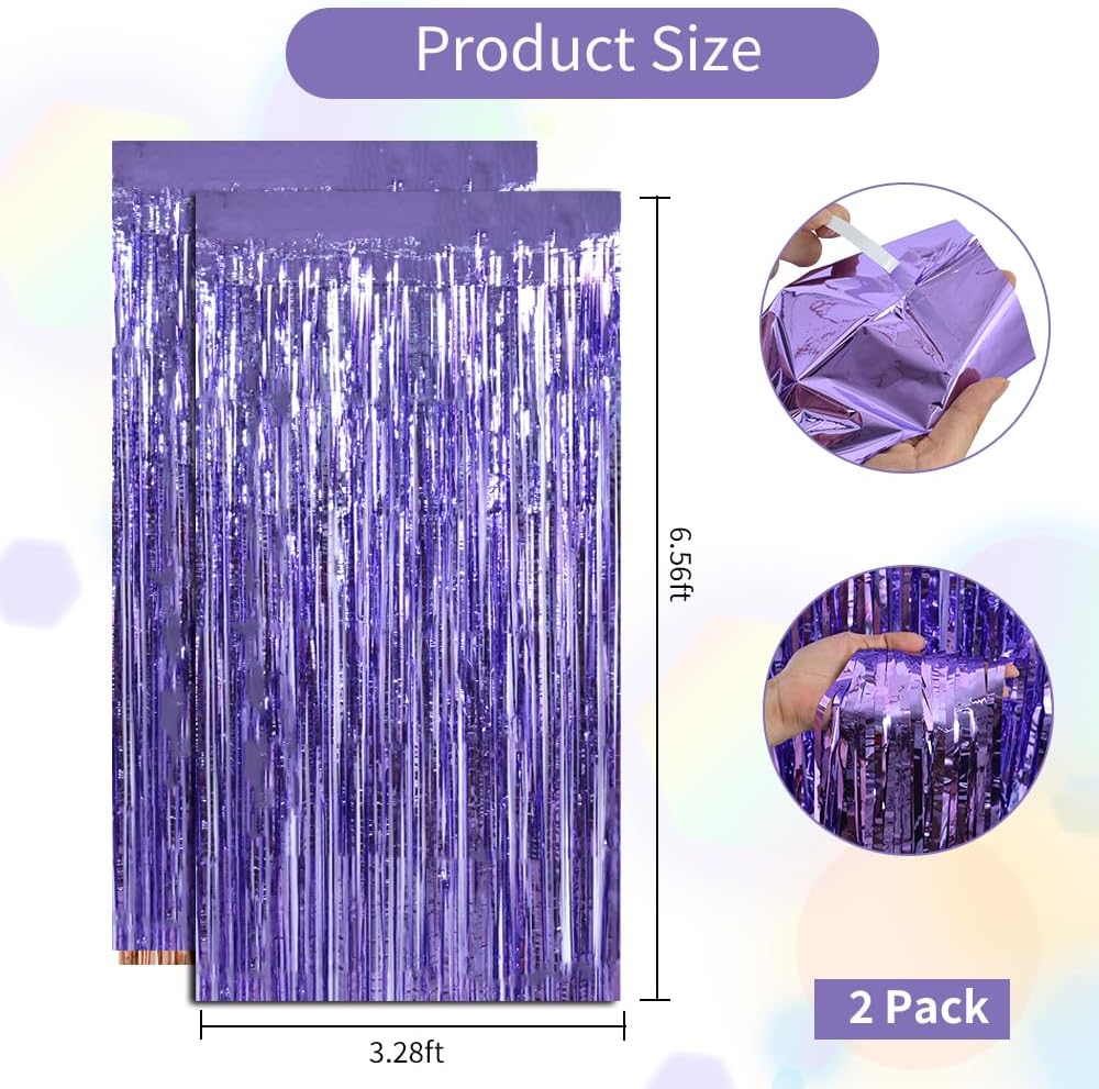 BEISHIDA 2 Pcs Light Purple Lavender Door Streamers Tinsel Curtain Party Streamers Backdrop Fringe Foil Wall Background for Birthday Halloween Wedding Sea Party Decoration(3.28 ft x 6.56 ft)