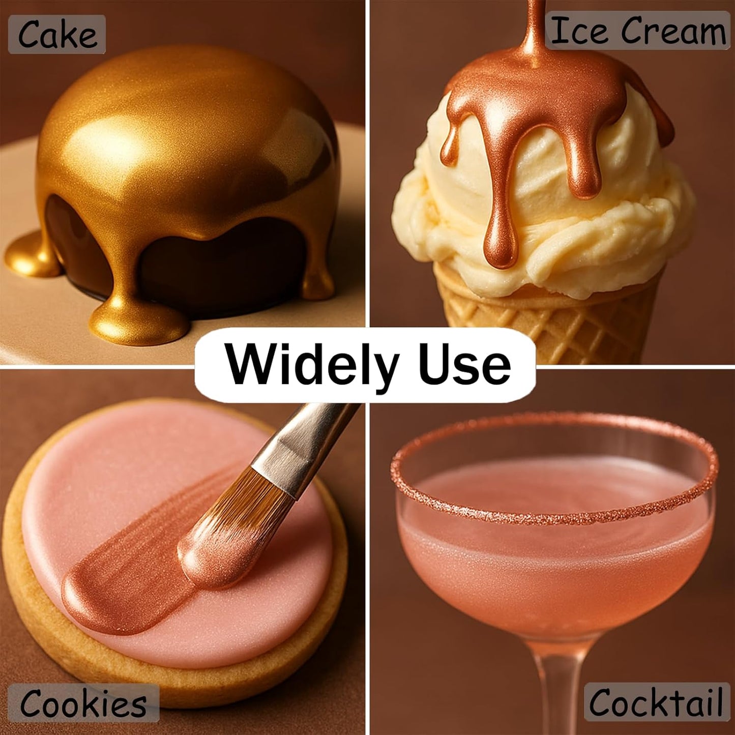 Rose Gold Metallic Edible Paint for Baking – Food Grade Edible Gold Dust Drink Glitter for Shimmer Cake Decorating, Cookies,Cupcakes,Cocktails – 15ml Perfect for Holidays,Wedding,Birthday Decorating