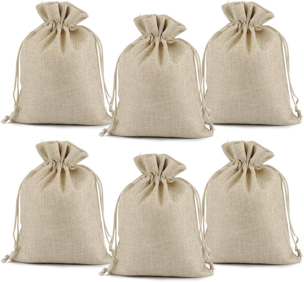 Lucky Monet 25/50/100PCS Burlap Gift Bags Wedding Hessian Jute Bags Linen Jewelry Pouches with Drawstring for Birthday, Party, Wedding Favors, Present, Art and DIY Craft (100Pcs, Cream, 5” x 7”)