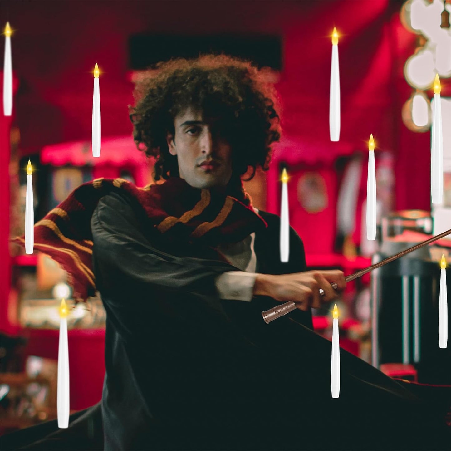 Floating Candles with Wand, 20 Pack 2 Wands Halloween Magic Hanging Candles Flameless Floating Candles Battery Operated for Halloween Decorations Gift Idea