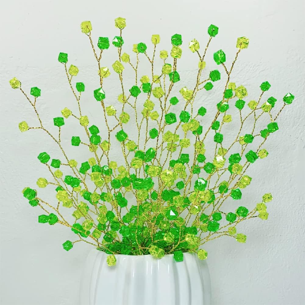 32PCS Crystal Artificial Flowers Bouquets Handmade Acrylic Flower Branches Fake Beaded Baby Breath Floral Crafts for Wedding Party Home Decor