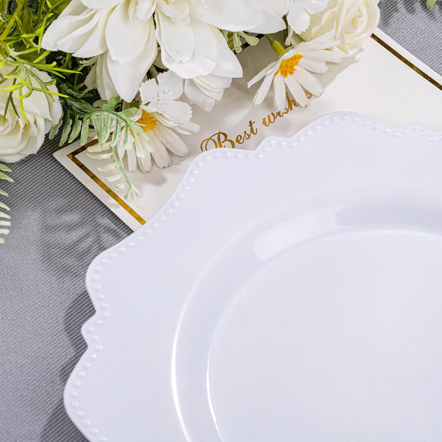 COLOSUS 100pcs 7.5 Inch White Plastic Dessert Plates,Heavy Duty Disposable Appetizer Plates,Premium Plastic Salad Plate,Fancy Disposable Cake Plate for Party, Wedding and Everyday Use