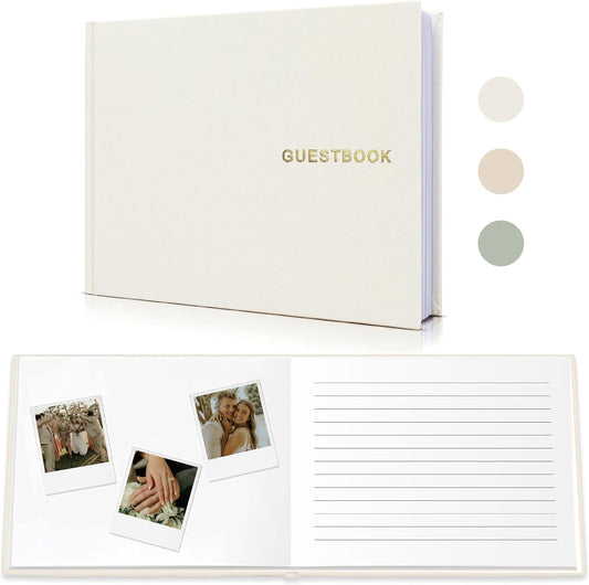 Elegant Linen Wedding Guset Book - Polaroid Guest Book for Wedding Reception,Baby Shower,Bridal Shower and Special Events - 100 Blank Pages for Sign in and Photos (A-Cream)