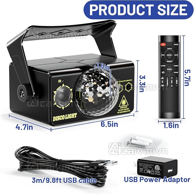 Party Lights DJ Disco Ball & LED Stage Strobe Light with Sound-Activated 10ft USB-C Cable,Remote,Disco Lights for Parties Indoor/Outdoor Use,Birthday,Dance,Clubs,Bar,Weddings, Holidays Décor