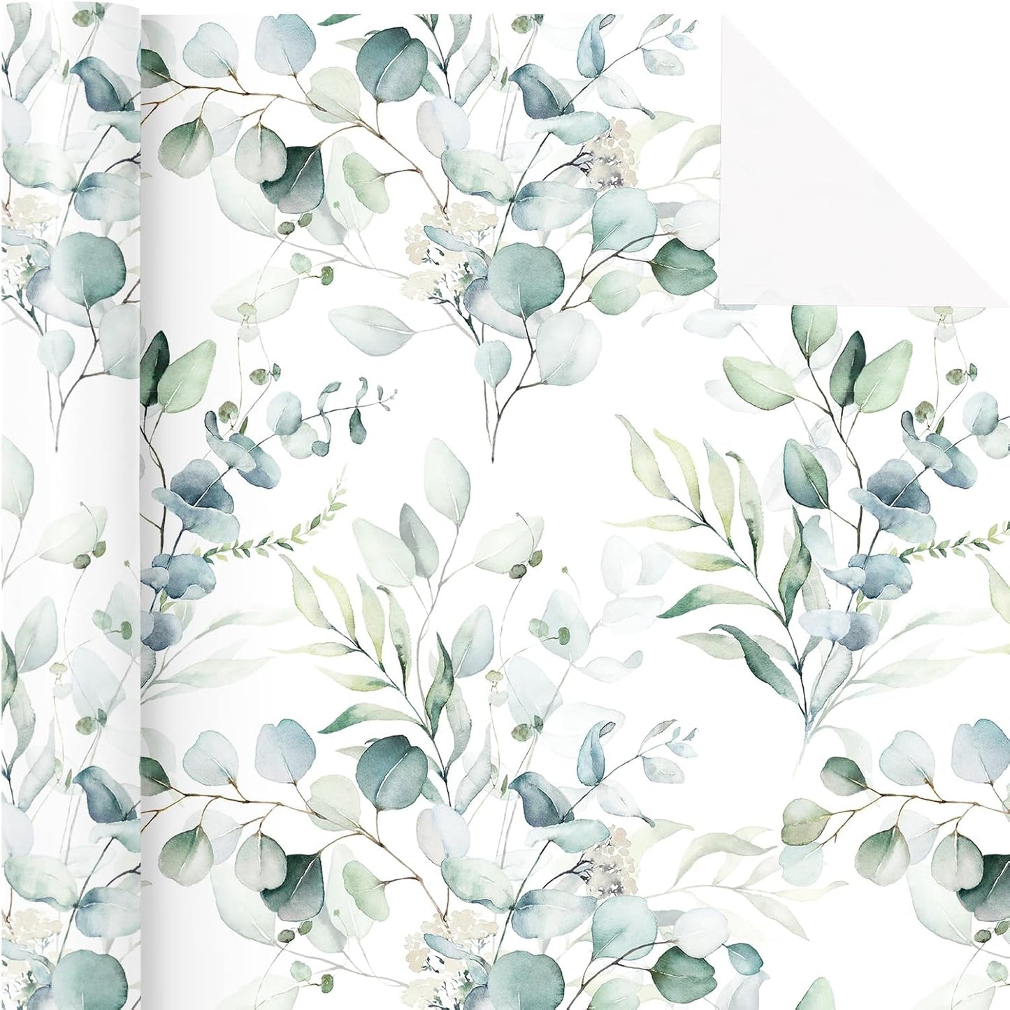 WRAPAHOLIC Eucalyptus Leaves Wrapping Paper Roll - Mini Roll - 17 Inch x 9.8 Feet - Eucalyptus Greenery Wrapping Paper Perfect for Birthday, Wedding, Bridal Shower