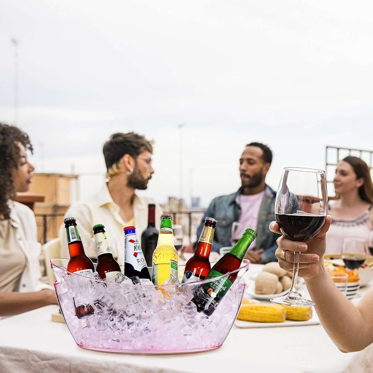 Ice Bucket 2 PCS,Acrylic Ice Buckets for Parties, Mimosa Bar Supplies Beverage Tub and Scoops for Champagne Beer Sparkling Wine Cocktails（5.5L）Extra Large Model (Clear) (pink)