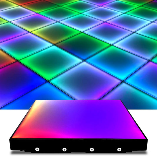 Dance Floor Stage Lights-Tempered Glass with Flight Case - RGB Color Changing Lights for Wedding, Party, Club - Non-Slip (RGB-Magnetic, 16 * 16 FT)