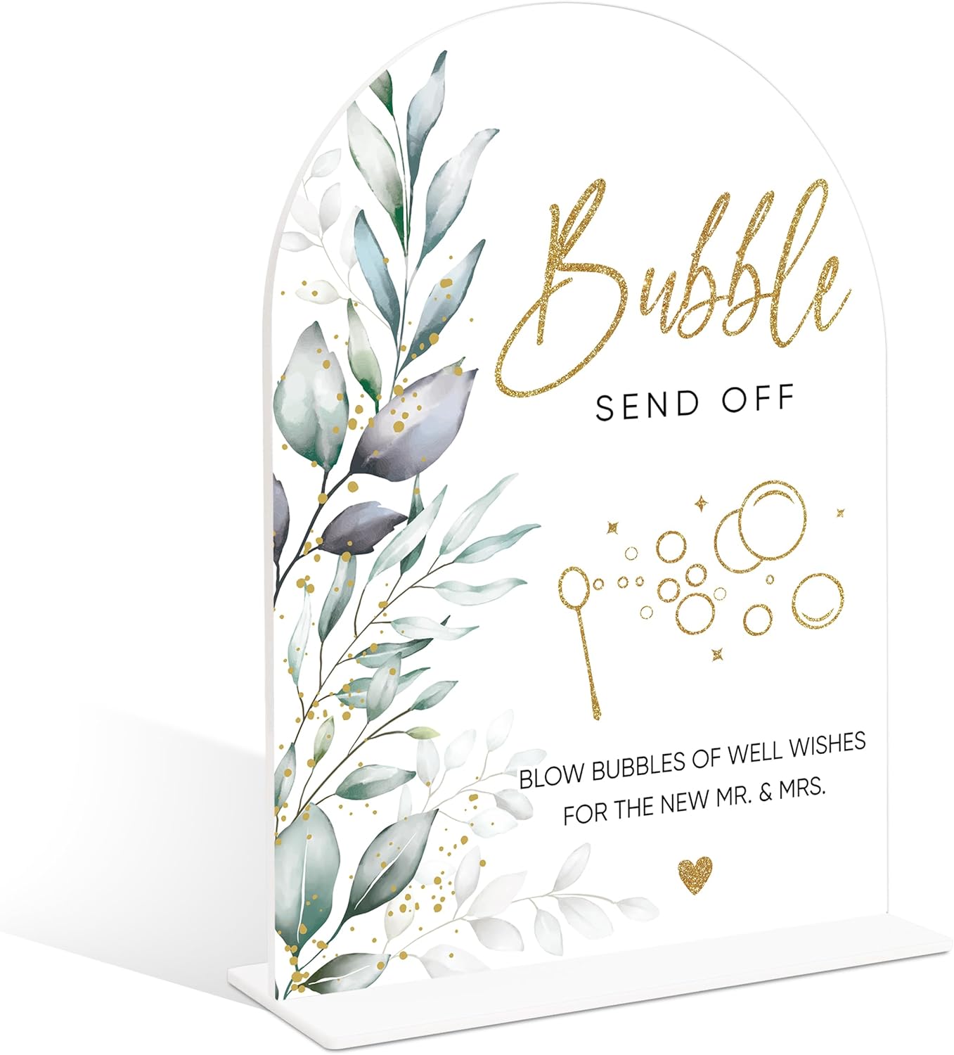 Acrylic Wedding Signs, Greenery Theme Bubbles Send Off Sign, Wedding Reception Signage, Bridal Shower Table Decor with Stand, Engagement, Anniversary, Newlywed Events and Parties Supplies, 14