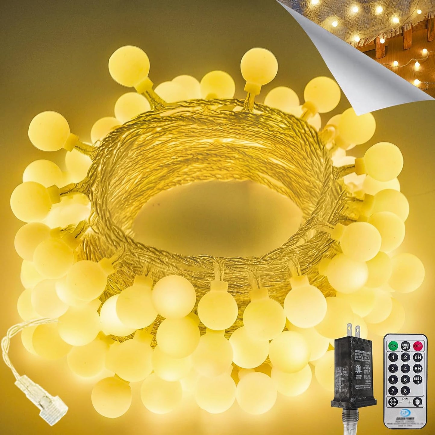 43FT 100LED Connectable Globe String Lights | 8 Modes Fairy Lights Plug in with Remote | Warm White Mini Globe Light for Indoor Outdoor Bedroom Wedding Party Garden Christmas Tree Decor