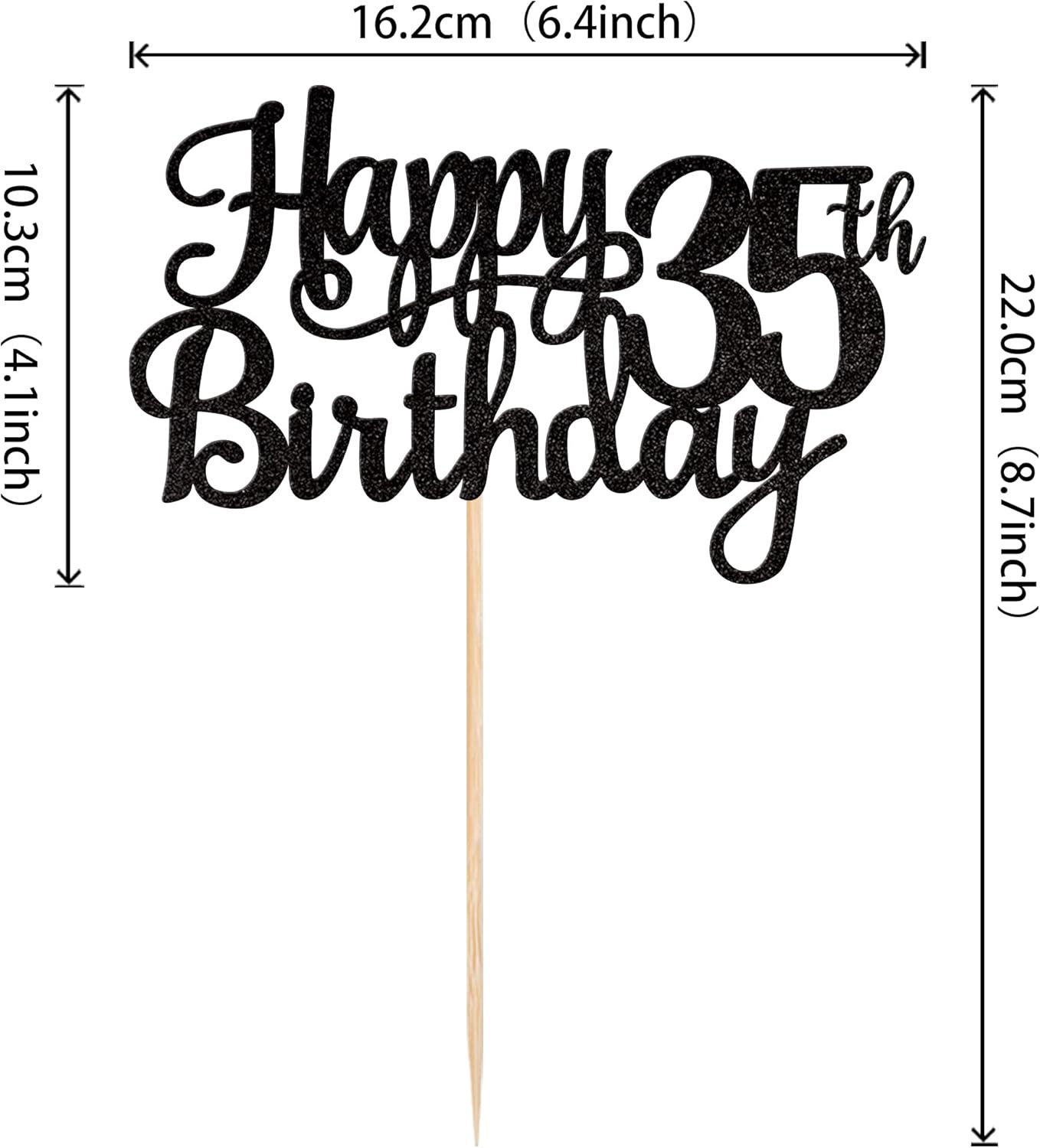 1 PCS Happy 35th Birthday Cake Topper Glitter Cheers to 35 Years Birthday Cake Pick 35 Fabulous Cake Decoration for Happy 35th Birthday Theme Party Decorations Supplies Black