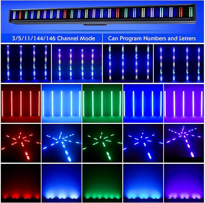 Stage Lights Bar 200W RGB DJ Light 192 Partition Pixels 760 LED Strobe Light DMX Sound Chasing Wash for Parties Club Disco Events Wedding Church