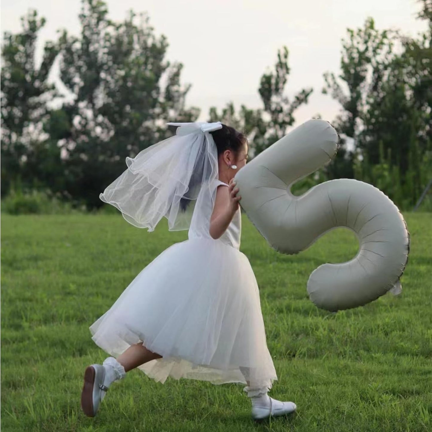 40 Inch Big Cream White Number Balloon Birthday Decoration, Number 5 Helium Balloon 15 25 35 45 50 Years old Birthday Anniversary Party Supplies Foil Number Balloons Supplies Decorations