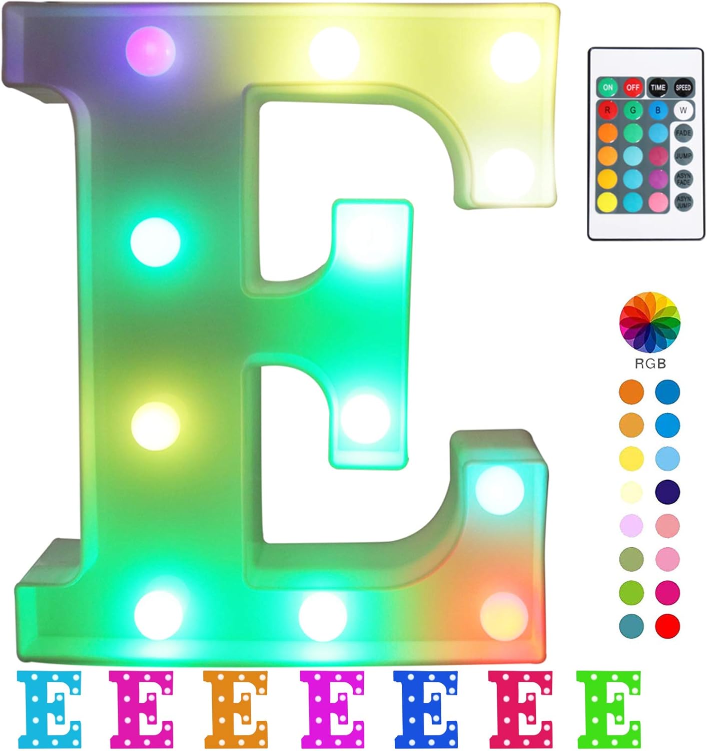 Pooqla Colorful LED Marquee Letter Lights with Remote – Light Up Signs Party Bar Letters Decorations for The Home - Multicolor E
