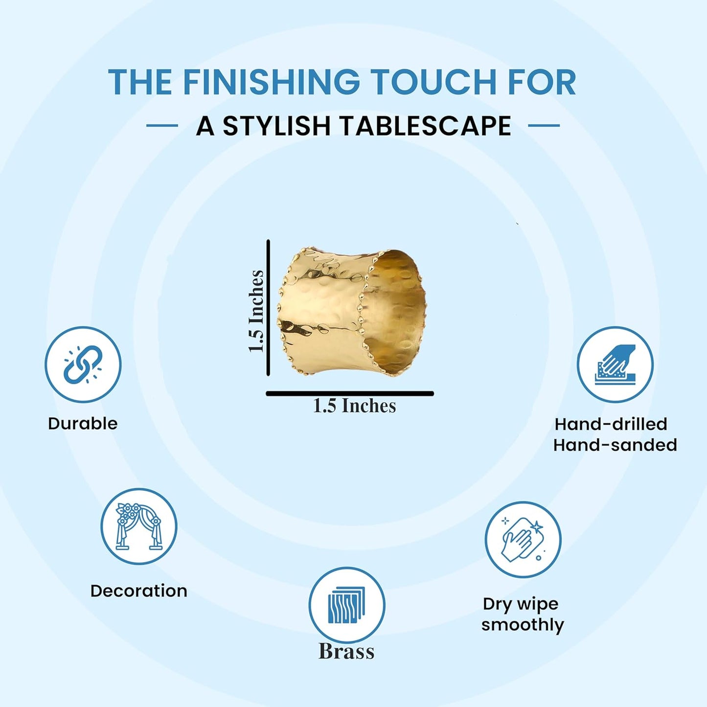 Gold Napkin Rings Set of 8 - Brass Metal Napkin Holders for Table Decor, Dinner Parties, Weddings, Holidays, Elegant Round Serviette Rings for Dining Table Decoration - ALPHA Living HOME