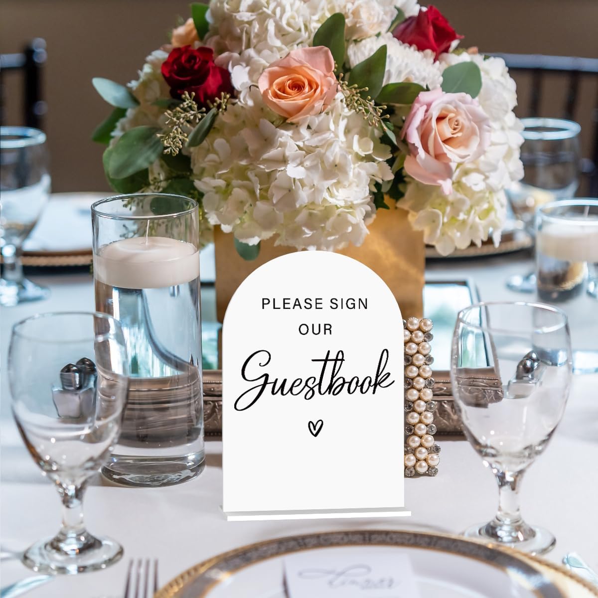 Acrylic Wedding Sign Please Sign Our Guestbook Wedding Signs for Ceremony Modern Calligraphy Arch Acrylic Table Top Sign for Wedding Reception and Event Party Table(white）