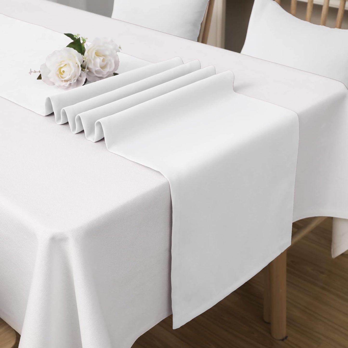 DUALIFE Pure White Table Runner 72 inch Length Soft Color Thick Polyester Decorative Cloth Handcrafted for Indoor/Outdoor Wedding Shower Party 1 Piece 14X72 Inch