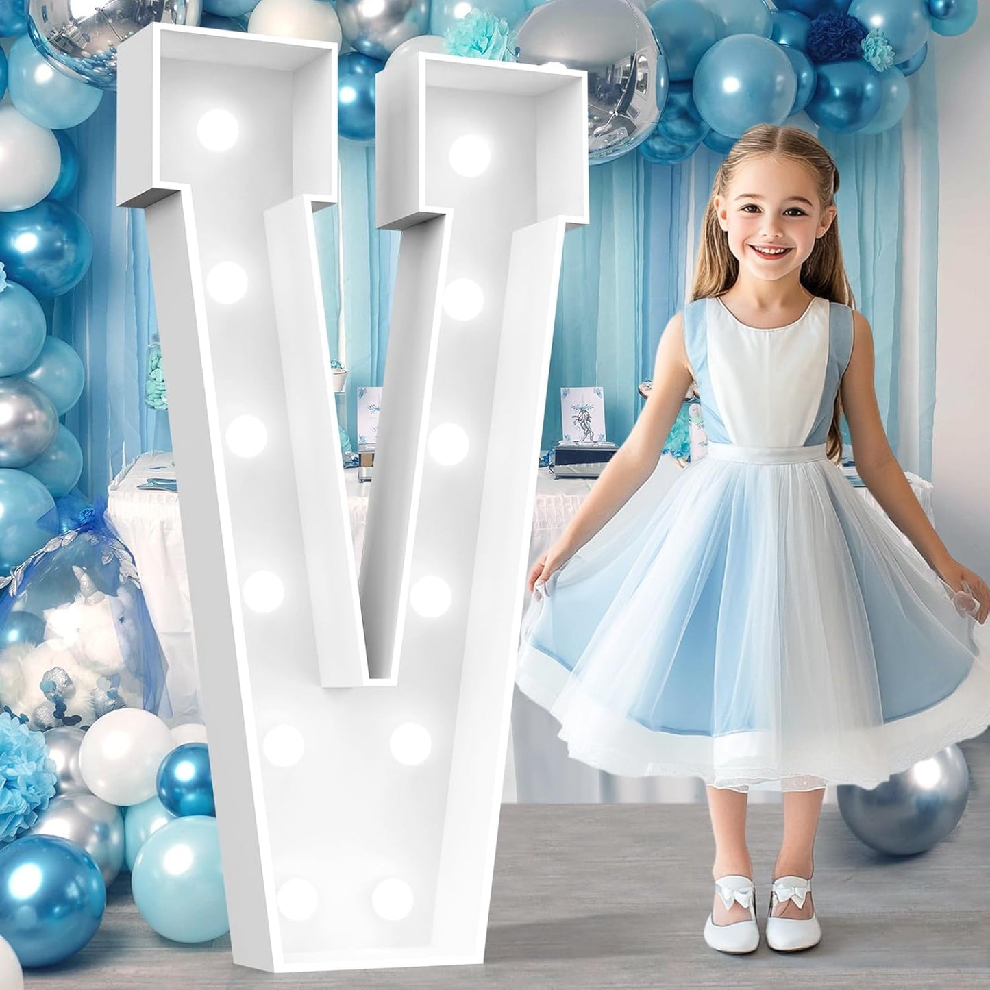 Ledido 4FT Marquee Light Up Letters, Cool White Light Up Letters Large Marquee Letter for Party Decorations, Mosaic Letter V for Balloons, Wedding Birthday Graduation Decor