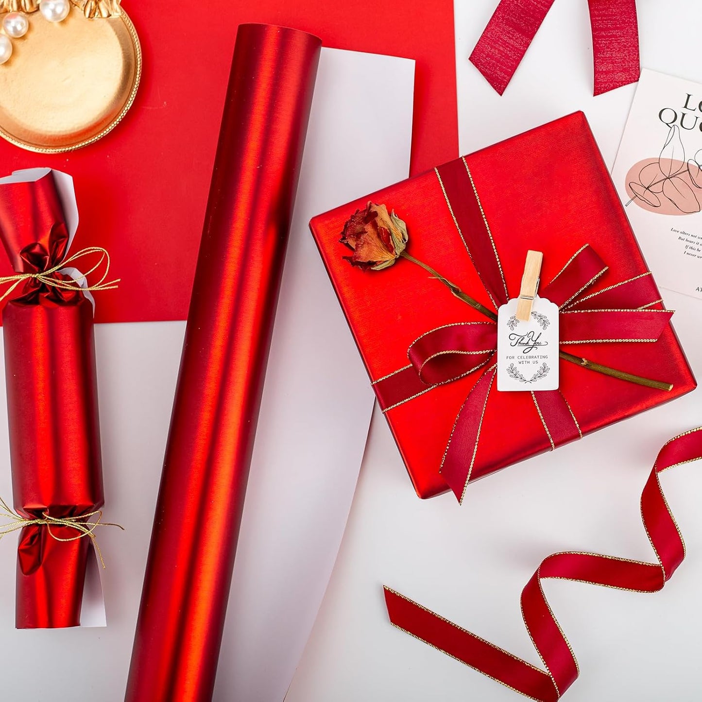 Garbendy Red Wrapping Paper - Solid Color Metallic Sparkle Paper Perfect for Birthday, Wedding, Baby Shower, Party - 17 Inch X 33 Feet