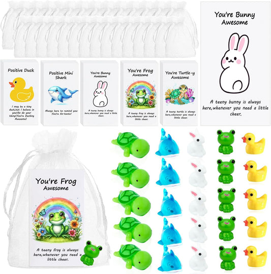 100 Set Employee Appreciation Gifts Bulk for Thank You Staff Back to School Student Teacher Office Coworker Nurse Pocket Gifts Animal Pun Inspirational Note Cards Turtle Shark Frog Duck Rabbit Favors