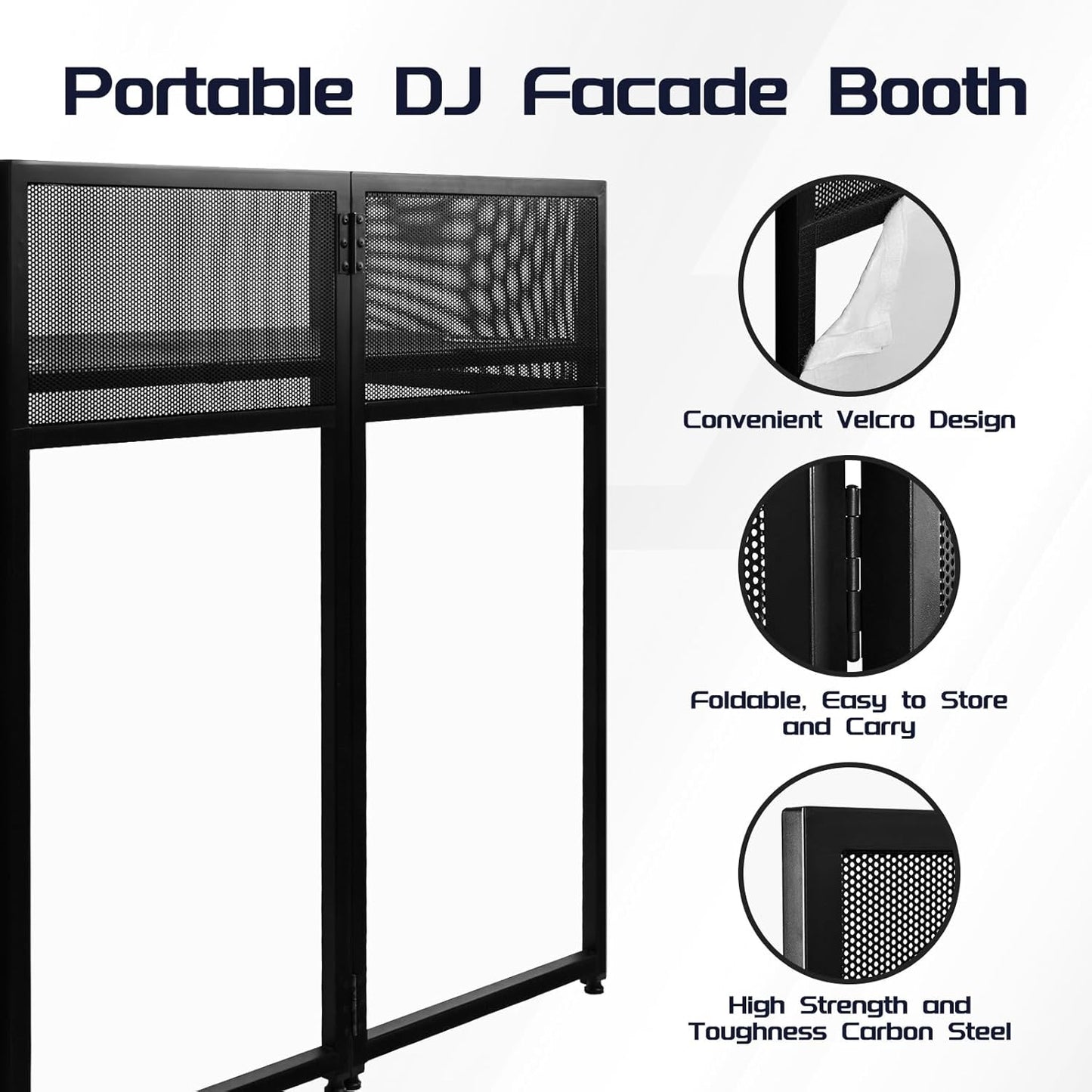 Portable DJ Booth 40" x 20", DJ Facade Table with Black/White Light Scrims, Foldable DJ Stand for Laptop and Controller,with Carry Bag, Cable Hole, Perfect for Bars, Clubs, Party, Private Events