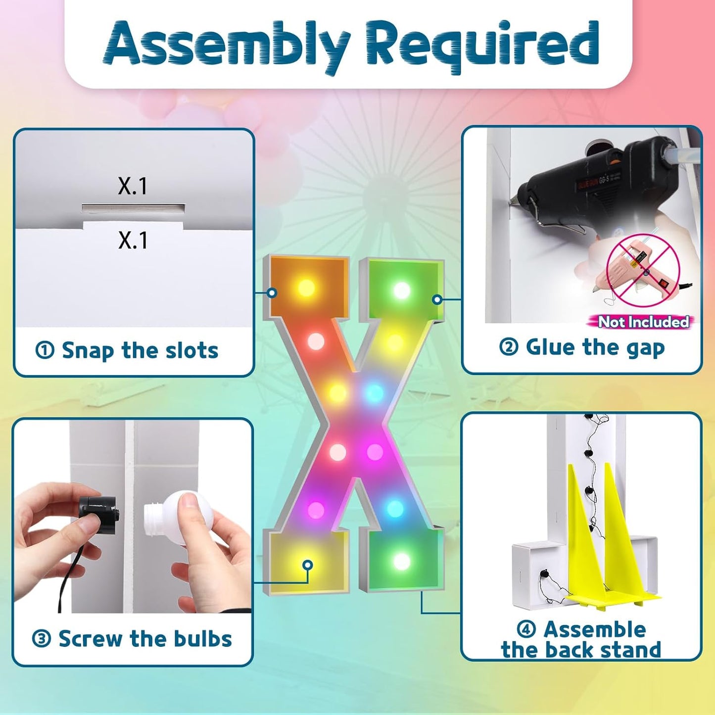 imprsv 4FT Colorful Marquee Light Up Letters X, 18 Colors Large Light up Letters Alphabet Sign with Remote, Large Marry Me Sign, Birthday Party Decorations Baby Shower Anniversary Wedding Decoration