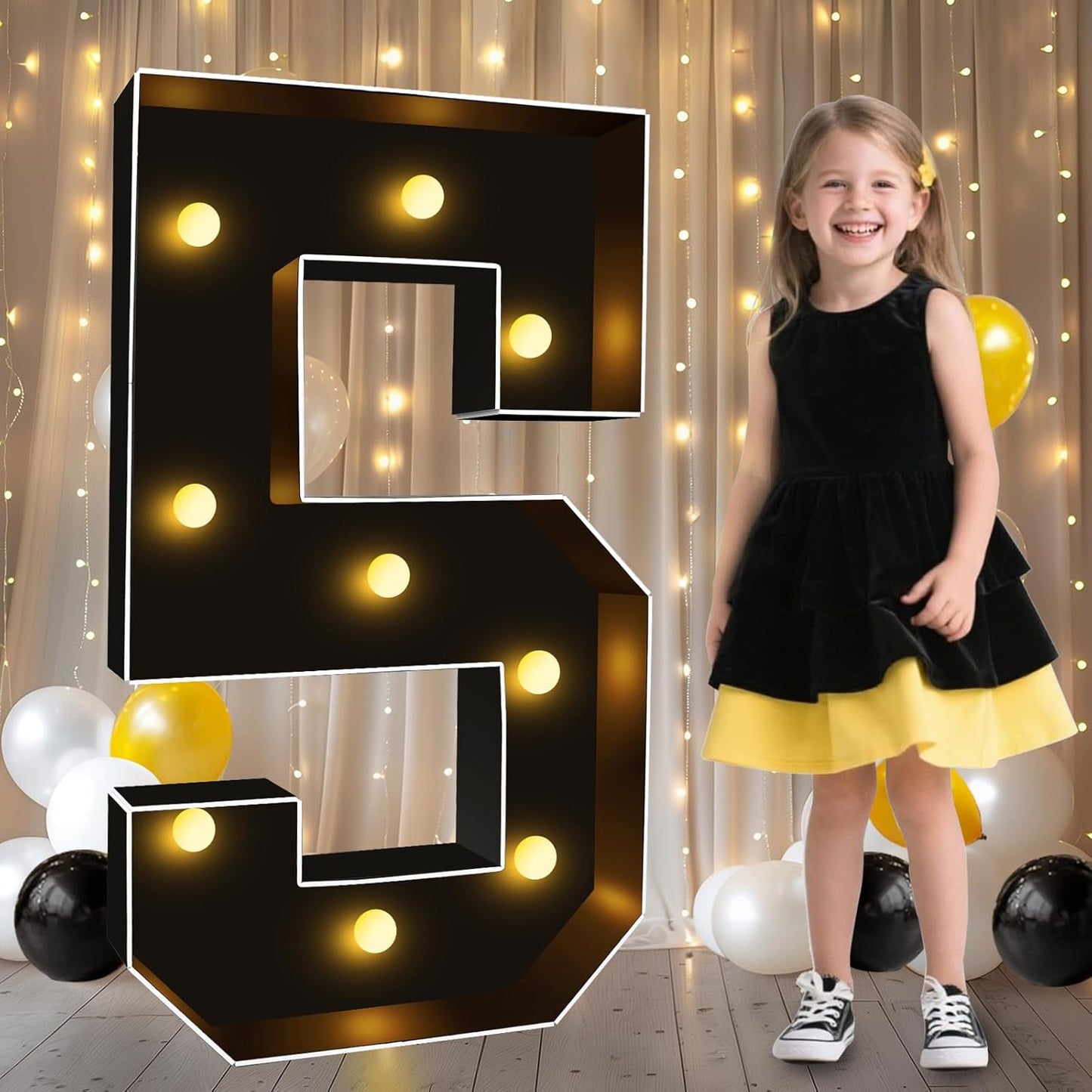 Pooqla 3FT Marquee Light Up Numbers, Black Lighted Party Decor for her him Women Men, Giant Mosaic Light Up Numbers for 5th 15th 50th Birthday Anniversary Decoration, Number 5