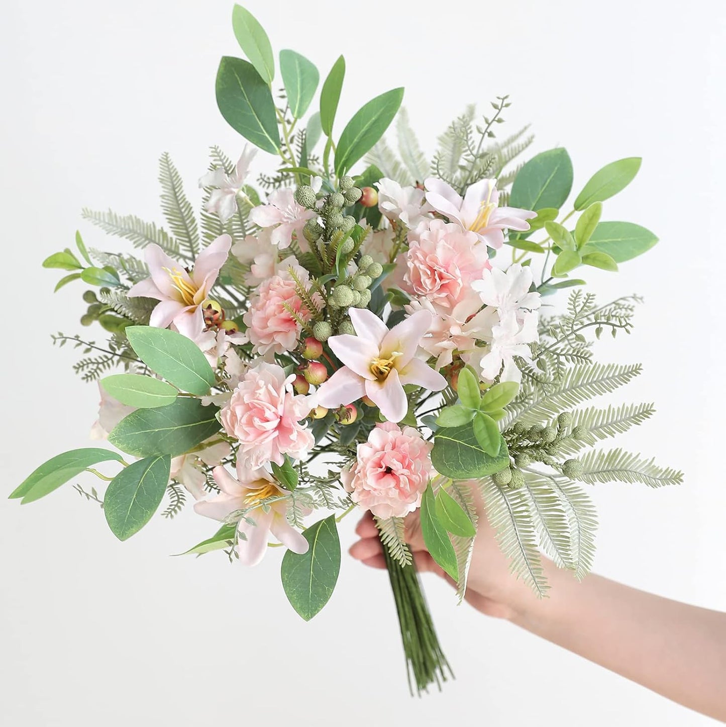 Serra Flora Artificial Greenery Stems Box Set,(Pack of 47pcs) with 9 Kinds of Faux Pink Green Filler for DIY Bridal Bouquets Wedding Floral Arrangement Table Centerpieces